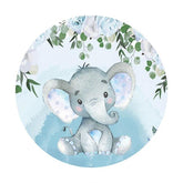 Lofaris Round Flower Elephant Blue Baby Shower Backdrop For Boy